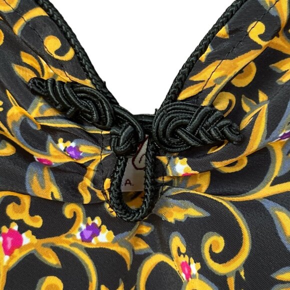 VFM Womens VTG Camisole Tank Size 36 Black Gold Printed Renaissance Victorian - Picture 3 of 8